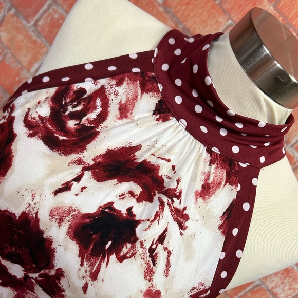 White House Black Market Polka Dot and Floral Tie Back Halter Neck Top - Picture 2 of 8
